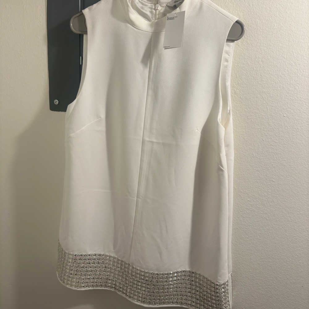 White Sleeveless Top with Silver Accents